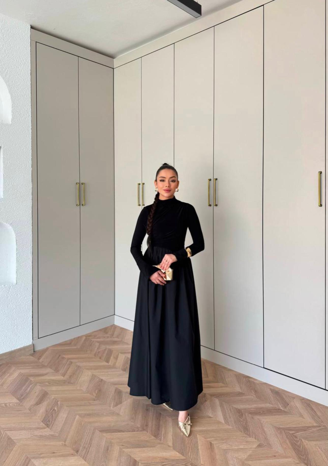 Zwarte maxi jurk lange mouwen