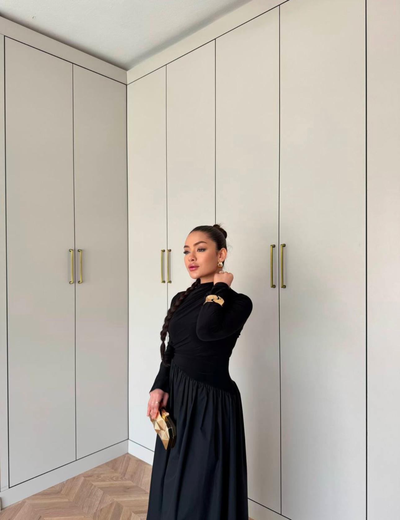 Zwarte maxi jurk lange mouwen