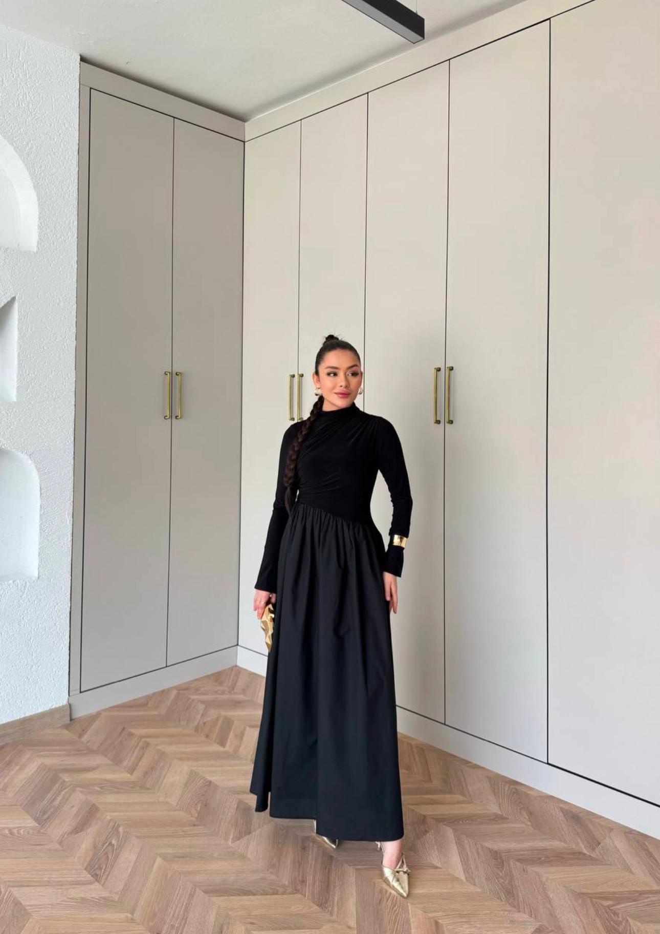 Maxi jurk zwart lange mouwen