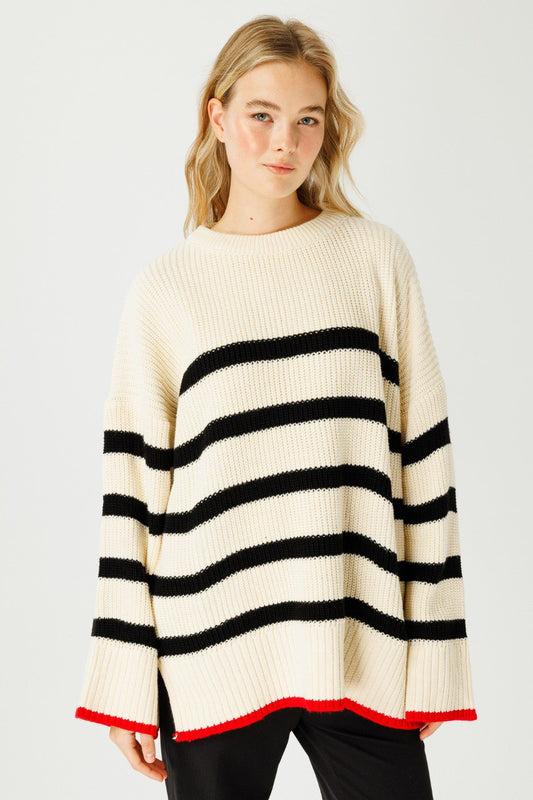 Beige wollen oversized trui voor dames – stijlvolle en warme knitwear