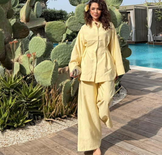 LINA 2-delige set in butter yellow met rok en blouse – modest zomeroutfit