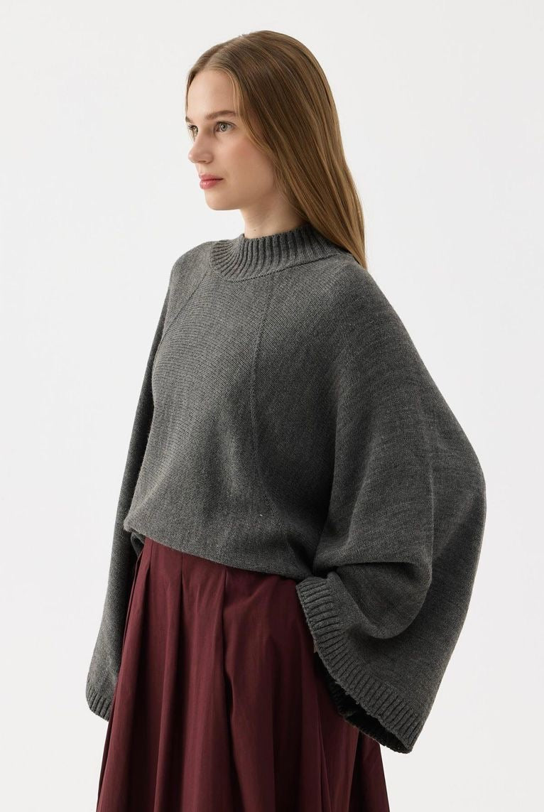 Azeraï oversized trui beige one-size zijaanzicht comfortabele pasvorm